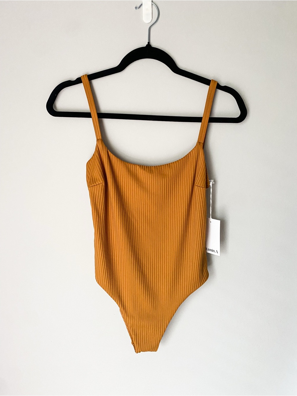 NWT Vitamin A Leah Ribbed Mustard One-Piece Swimsuit Size M